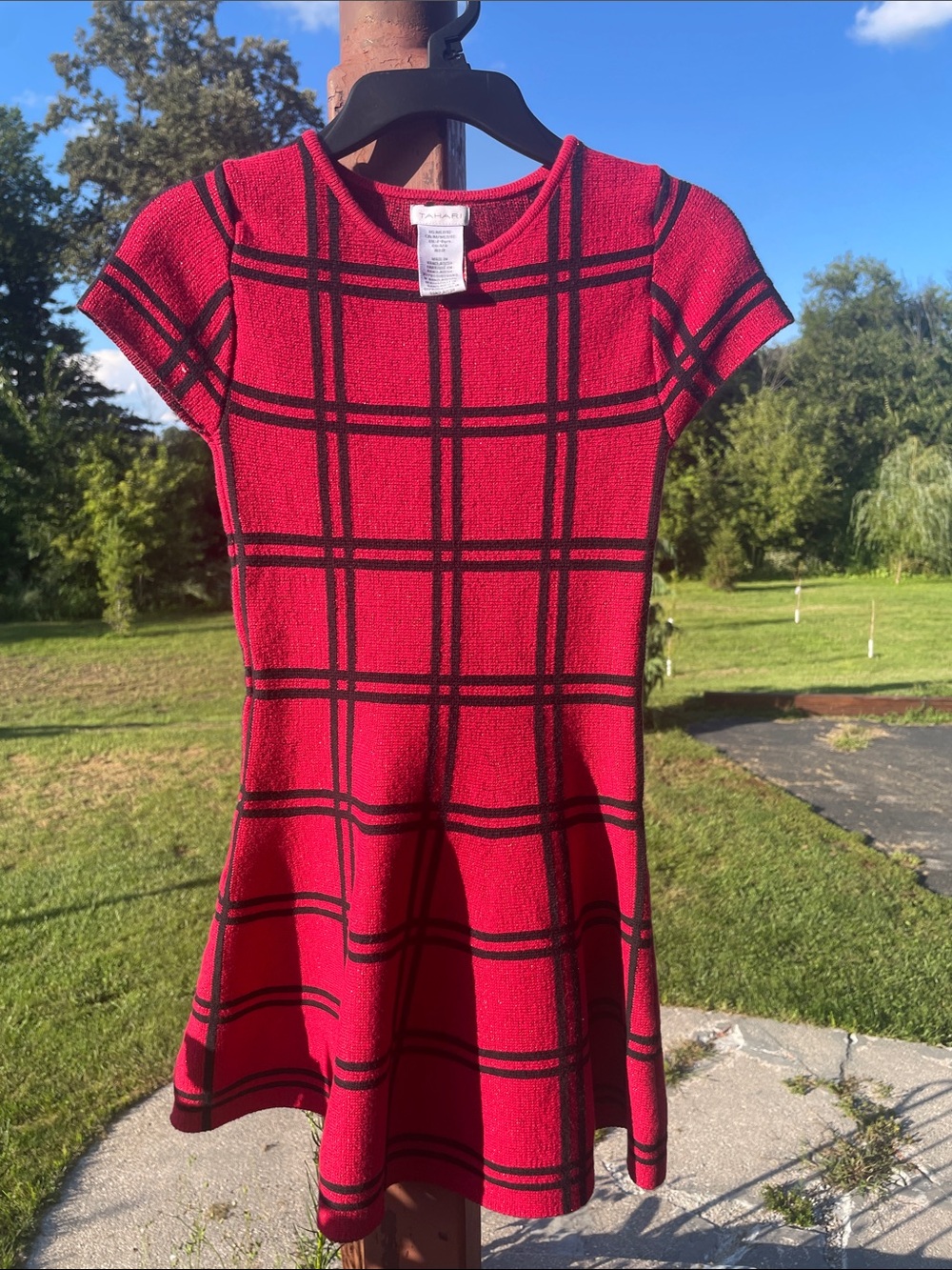 Girls Tahari Red Plaid Knit Fit-and-Flare Dress